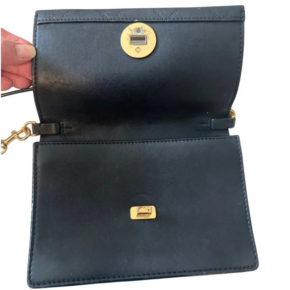 Tory Burch Georgia Quilted Turn Lock Mini Crossbody WOC Black‎